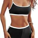 AngiMelo High Waisted Bikini Sets for Women Two Piece Tummy Control Swimsuits Modest Bathing Suit Shorts Swim Suits Teens (Black, S)