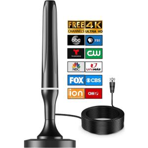 Digital TV Antenna for Smart Tv Indoor TV Antenna for Tv Without Cable with Strong Magnetic Base, 360 Reception HD Antenna for TV Indoor 4k -10FT Long CablesWhite