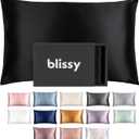 Blissy Silk Pillowcase - 100% Pure Mulberry Silk - 22 Momme 6A High-Grade Fibers - Silk Pillow Cover for Hair & Skin - Regular, Queen & King with Hidden Zipper (Queen, Black)
