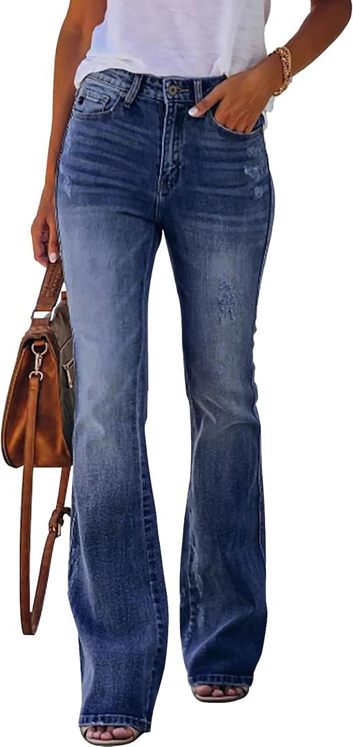 KUNMI Women's Flare Bell Bottom Jeans High Waisted Wide Leg Bootcut Jeans Stretchy Denim Pants, Size: 18