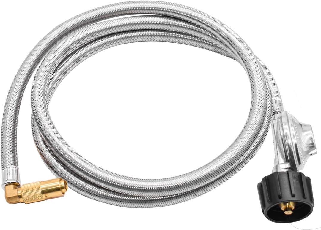 ABYDA 6 FT Propane Adapter Hose with Regulator, Elbow Adapter for Blackstone 17 inch and 22 inch Table Top Griddle, Replacement Parts Connect to Large Propane Tank
