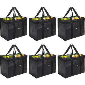 Homemell Heavy Duty Reusable Grocery Bags, Large Collapsible Tote Bag Holds 100 LBS, Extra-Strength Premium Material (Black, 6-Pack)