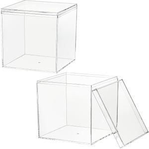 Clear Acrylic Box Plastic Square Cube Plastic Square Container 2 Pack Small Acrylic Box with Lid, 4.7x4.7x4.7Inch Storage Boxes Organizer Containers for Candy Pill and Tiny Jewelry
