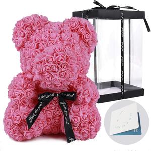 RECUTMS - Oso de peluche artificial de 10 pulgadas, caja de regalo para San Valentn, Da de la Madre, aniversario, regalo de cumpleaos (Rosa)