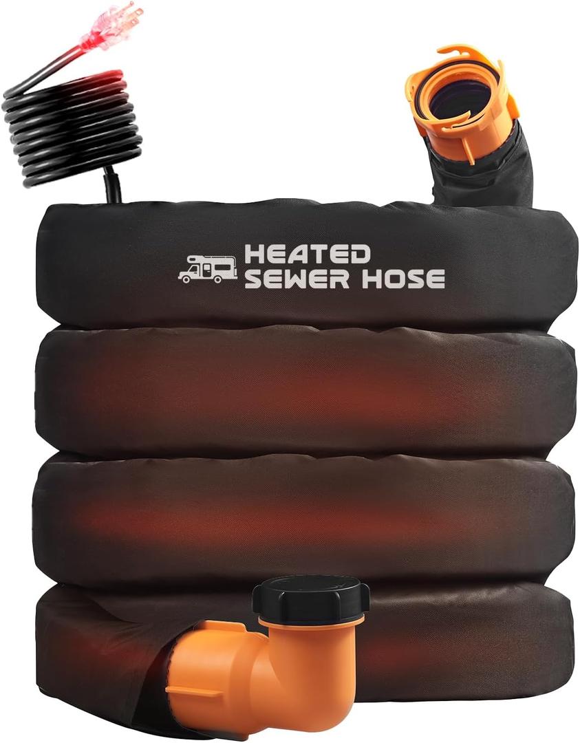 15FT Sewer Hose with Heated Sleeve,Black Rv Sewer Hose kit Sewer Hose for Rv Camper/Rv Accessories,Patent No. : 12,092,251