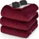 Bedsure GentleSoft Electric Blanket Queen Size - Soft Ribbed Flannel Heated Blanket with Dual Control, Heating with 10 Heat Settings & 10 Time Settings, 8 hrs Timer Auto Shut Off (84"x90", Burgundy)