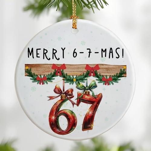 6 7 Christmas Ornament, Funny 67 Meme Ornament, 6 7 Ornaments, Funny Christmas Ornaments 2025, Teen Gen Alpha Xmas Gift, 67 Meme Gift, Stocking Stuffers for Teens Pack of 2