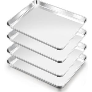 E-far Cookie Sheets Set of 4, 18x13 Stainless Steel Baking Sheet Pans for Oven, Large Non Toxic Metal Baking Tray for Baking Roasting, Healthy & Rust Free, Mirror Finish & Dishwasher Safe