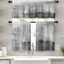 Grey Kitchen Window Curtains Valance and Tier Set 36 Inch, Abstract Art Painting Rod Pocket Short Tier Curtain for Bathroom, Modern Small Cafe Drapes for Kitchen Decor