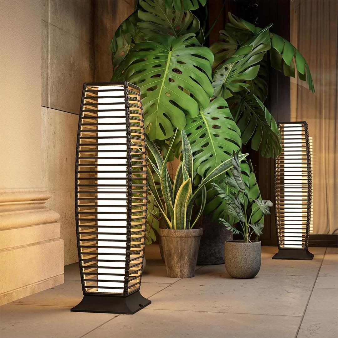 Grand patio Outdoor Floor Lamp Solar Powered Lantern Waterproof Wicker Boho Deck Lights for Garden Porch Decor, Large Crossover (1 PC Large)