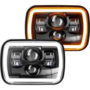 CO LIGHT New Z Beam 5x7 7x6 Inch Led Headlight Rectangle Bright High Low Beam DRL Amber Turn Signal Compatible for H6054 H5054 Chevy Express Van Jeep Cherokee YJ XJ Truck Pickup Van, 2PCS (T004-YY-ZQ-pair)