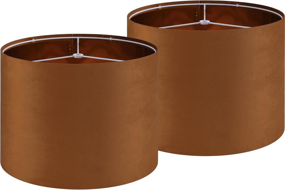 GO&SO Burnt Orange Velvet Drum Lamp Shades Set of 2 Medium, Replacement Lamp Shade 13" Top x 13" Bottom x 10" High(Spider)- Modern Fabric Lampshade for Table Lamp,Floor Lamps -Assembly Require