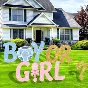 Easy Joy Gender Reveal Party Decorations Baby Shower Letters Yard Sign Newborn Baby Birthday Decor Outdoor Garden Lawn Party Decorations with Stakes Party Supplies Boy or Girl, 10 pieces (Plastel)