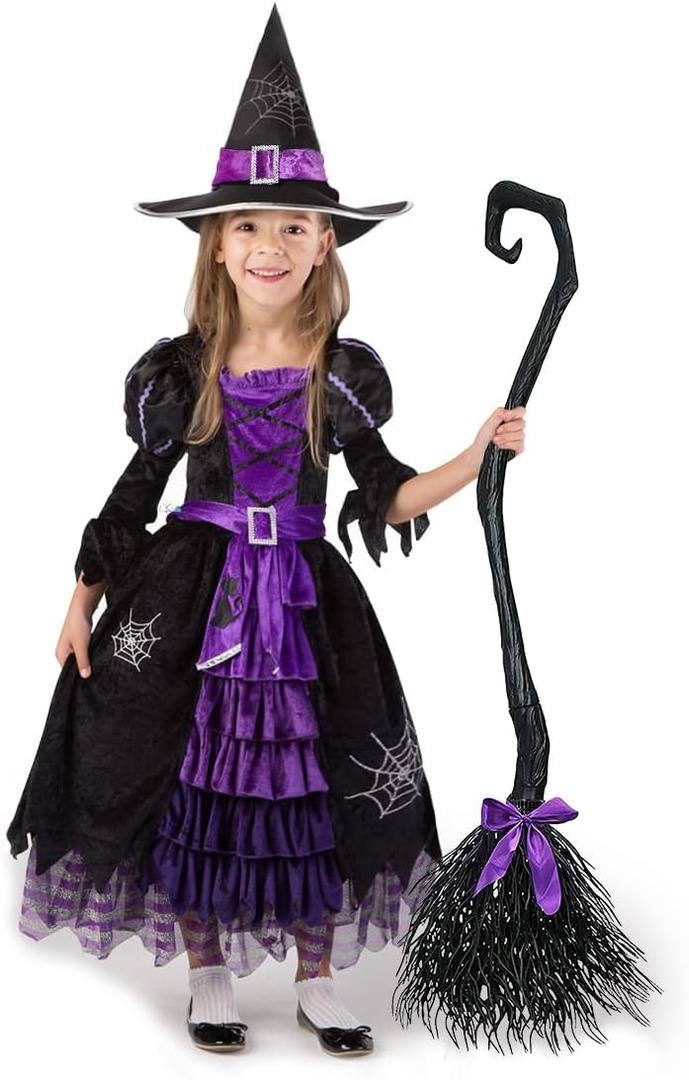 Spooktacular Creations Fairytale Witch Cute Witch Costume Deluxe Set with Broom for Girls (Medium(8-10 yrs), Purple)