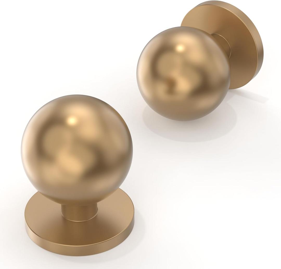 10 Pack Champagne Bronze Cabinet Knobs - Round Kitchen Cabinet Knobs & Drawer Knobs - 1-1/4" (30MM) - Brass Modern Gold Finish (Single Hole Knob)
