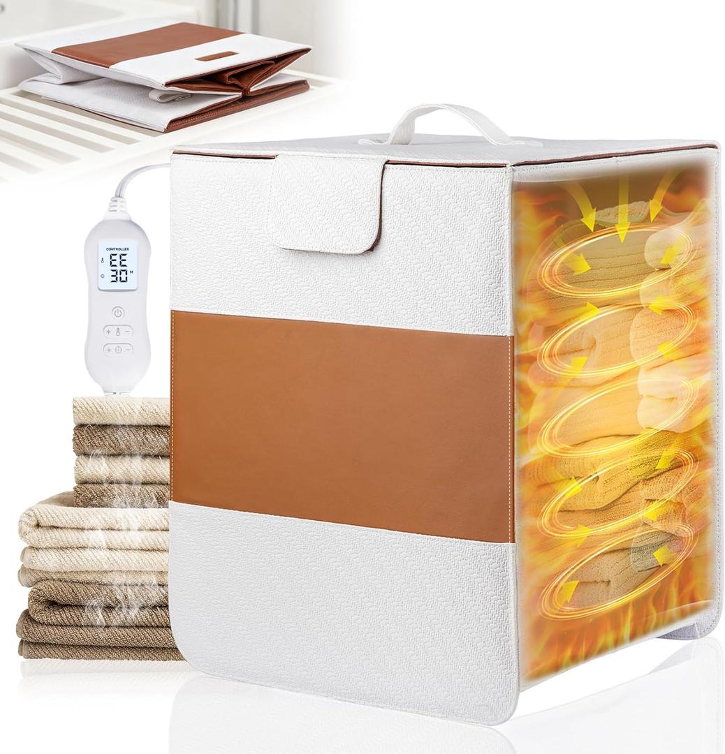 Parquix 38L Foldable Towel Warmer for Bathroom, Home & Spa, Large Capacity for Oversized Towels, Blankets & Robes, 4 Temp Modes, Auto Shut-Off Timer, Perfect Spa Gift for Loved Ones (White)