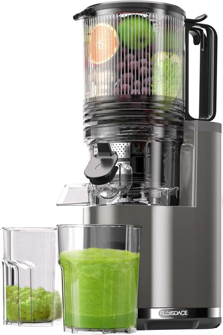 J6 Cold Press Juicer, 6.5" Extra Wide Feed Chute Juicer Machines, 350W Slow Juicer Machines with High Juice Yield for Whole Vegetables & Fruits, BPA Free (Titanium Gray)