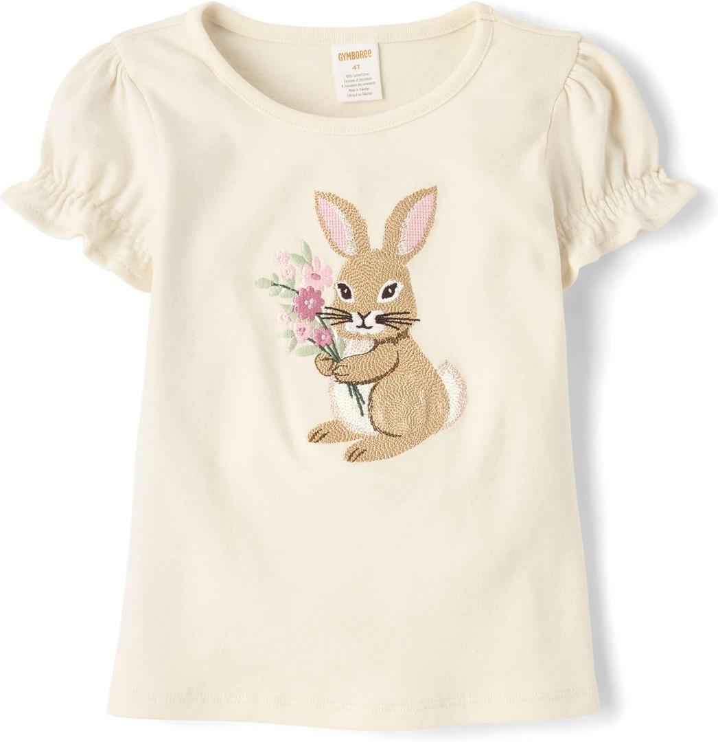 Gymboree Girls' and Toddler Puff Sleeve Embroidered T-Shirt, 4T