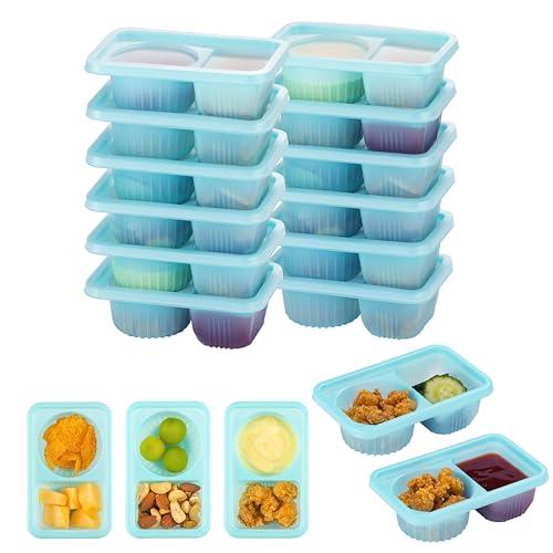 TAIHUIMY 8.4 OZ Reusable Snack Containers with Lids, New Double Compartment Condiment Snack Pack Containers for School lunch, Travel, Party (10)