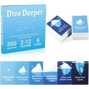 Dive Deeper 300 Icebreaker Cards Conversation Starter Talking Cards Family Edition Table Talk Team Building Games Connect Deeper with Each Other for Family Dinner Corporate Friend Stranger Game Night