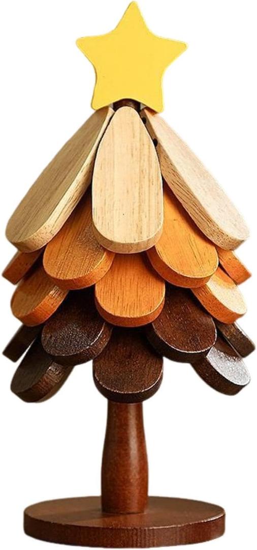 Wooden Trivets for Hot Dishes, Tree Shape Trivet 1Set Like a Christmas Tree, Foldable Kitchen Wooden Trivet for Hot Dishes,Pot,Bowl,Teapot,Hot Pot Holder (Star, 5 Layer)