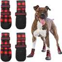 FLYSTAR Dog Shoes for Medium Large Dogs, Waterproof Anti-Slip Rain/Snow Winter Warm Outdoor Dog Boots, Adjustable Reflective Rubber Sole Paw Protector Dog Shoes for Running Hiking Walking,etc., Size: #6 ( Paw Width: 1.5" -2.3")