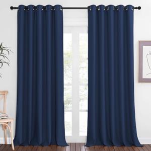 NICETOWN Blackout Navy Blue Bedroom Curtain 118 inches Long, Grommet Thermal Insulated Room Divider Drape Solid Window Treatment for Sliding Door/Living Room, W66 x L118, 1 Panel