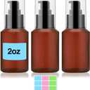3PCS 60ML/2OZ Empty Reddish Brown Frosted Glass Bottles with Pump Refillable Vial Cosmetic Dispenser Jars Storage Travel Lotion Container Portable Sample Bottle for Toiletries,Foundation,Cream,Lotion