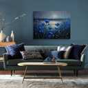 Vibrant Blue Cornflowers Moonlit Lake Landscape Canvas Wall Art - Contemporary Nature Home Decor for Living Room & Bedroom Office - HD Waterproof Stretched Framed Art Print Ready to Hang 16x24 Inches