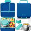 Fimibuke Bento Box for Kids Adult, BPA Free & Leakproof Toddler Lunch Box with 8.5oz Insulated Thermos Food Jar, Utensils & Sauce Jar, Dishwasher Safe 3 or 4 Compartment Container for School Girl Boy (A13. Nautica Blue)