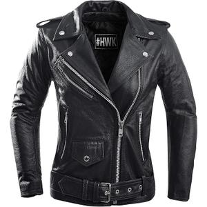 HWK Brando Leather Motorcycle Jacket for Women, Genuine Leather Jacket for Weather & Water Resistant Motorbike Riding, Size L