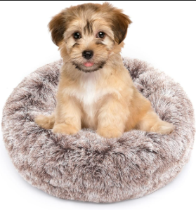 NOYAL Calming Donut Dog Bed for Small to Medium Dogs & Cats - Plush Faux Fur Anti-Anxiety Pet Bed with Machine Washable Cover & Non-Slip Base