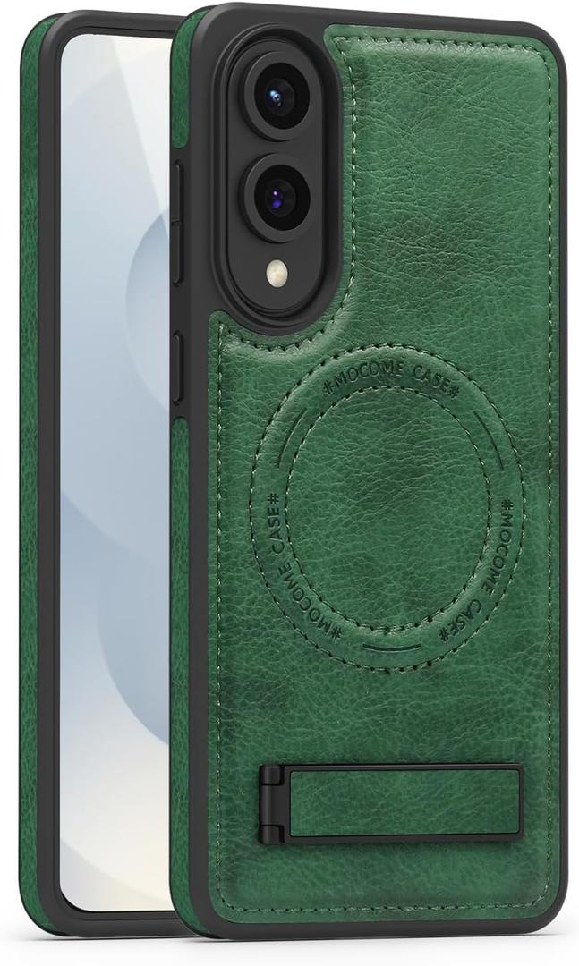 Lunivop Compatible with Samsung Galaxy s25 Edge Case PU Leather [Compatible with Magsafe Wireless Charging] Magnetic Cover Stand Funda Rugged Best Phone Cases Green for S25 Edge 6.7 inch