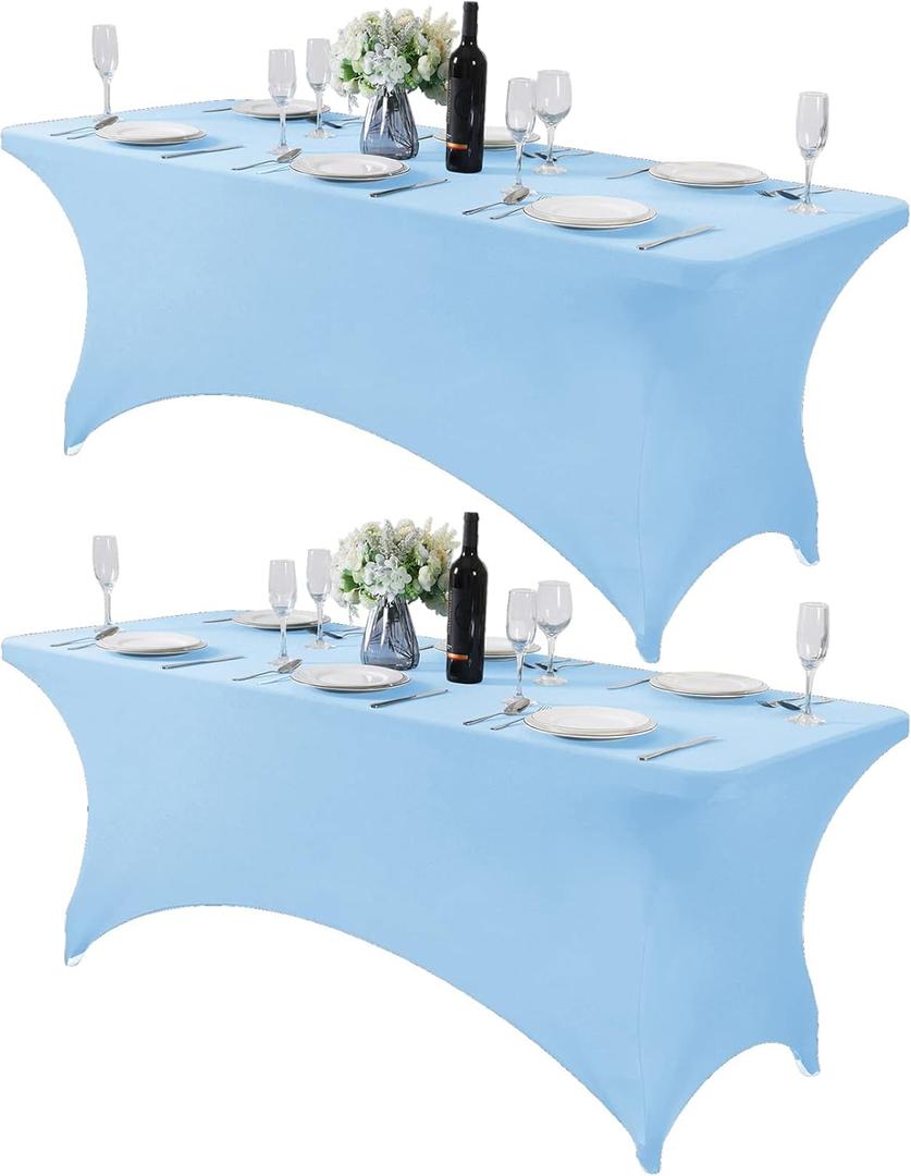 2Pack Spandex Table Cover for 6Ft or 4fT or 8ft Table Universal Fitted Stretch Tablecloth for Party, Banquet, Wedding and Events-Blue Mist