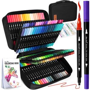 120 Colors Dual Tip Brush Pens Art Markers for Adult Coloring Books, Artist Drawing Sketch Markers Set with Fine & Brush Tip