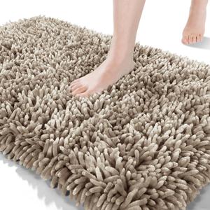 Yimobra Bath Rug Mat 31.5 x 19.8, Soft and Absorbent Water Non Slip Chenille Bathroom Rug, Machine Washble Quick Dry Bath Mat, Shower Mat Outside Shower, Bathroom Home Decor Accessories, Camel (31.5" X19.8", Camel)