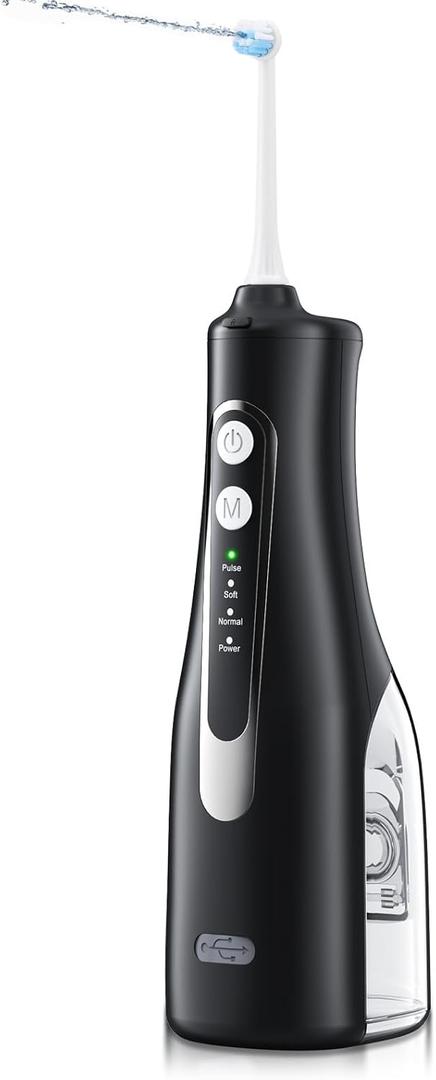 ordless Water Flosser, Portable Dental Teeth Cleaner, 300ML Tank Rechargeable Dental Oral Irrigator for Home and Travel, 4 Modes 8 Jet Tips, IPX7 Waterproof