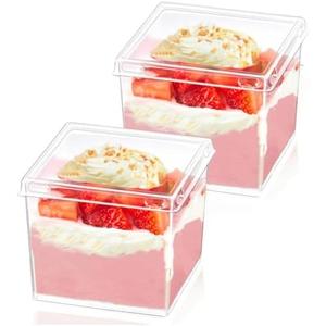 Wnqou 150ml/5oz Clear Dessert Cups with Lids and Spoons, 13Pcs Reusable Square Dessert Cups, Mini Transparent Appetizers Serving Bowl for Desserts Mousses,Puddings,Party