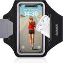 GUZACK Running Phone Holder with Zipper Pouch, Running Armband for iPhone 17/16/15/14/13/12/11 Pro Max/Plus, Galaxy S25/S24/S23/S22, Cell Phone Arm Holder with Card Slot - Size S (Black Zipper (Up to 6.9"))