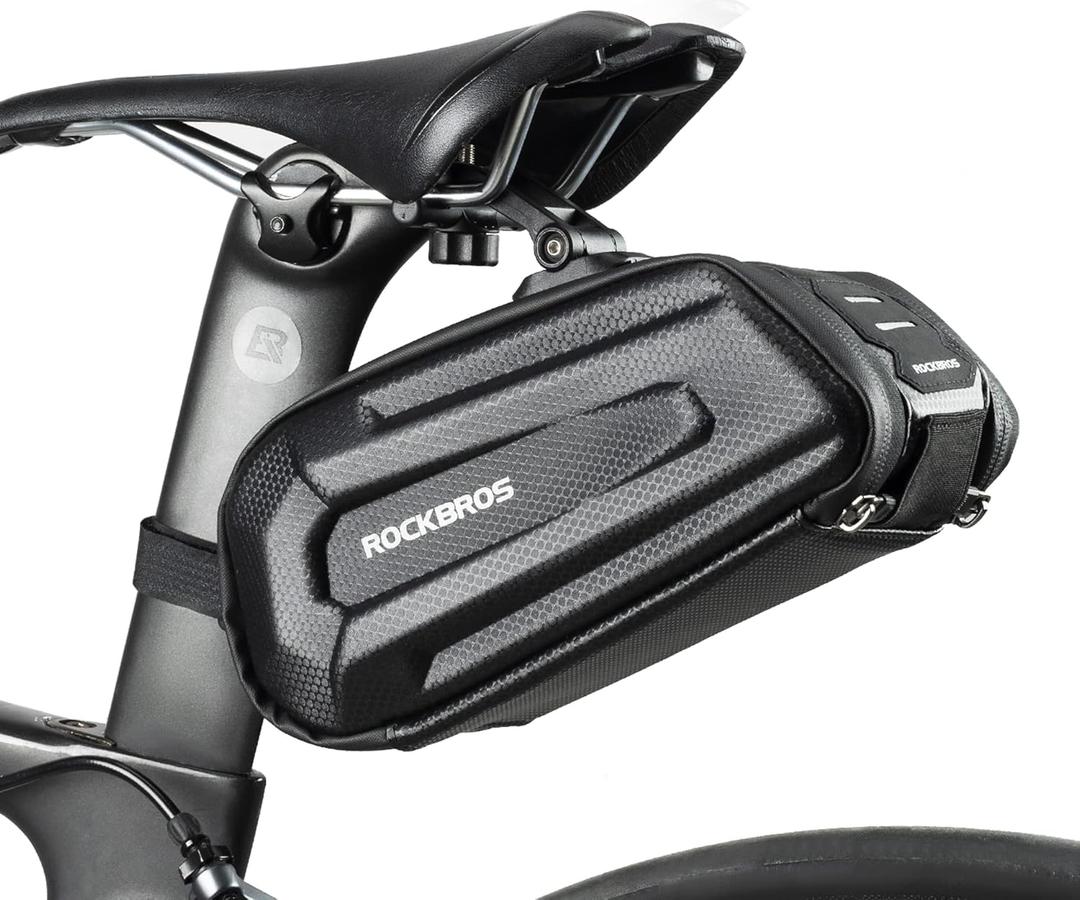 ROCKBROS Bicycle Saddle Bag Under Seat - 3D Hard Shell Bike Seat Bag With Silver Reflective Strip for Mountain Road Bikes, Quick Release 1.7L