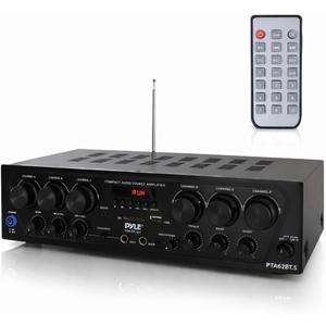 Pyle Bluetooth Wireless Home Amplifier System - Upgraded 6 Channel Audio, 750 Watt Power, Easy Karaoke, Stereo Receiver w USB-A, Micro SD, Headphone, 2 Microphone Input w/Echo, Talkover for PA