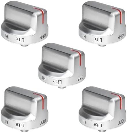 5PCS Stainless Steel-Finished Stove Knobs with Reinforced PC-ABS Core - Replacement for NX58M6630SS/AA, NX58R6631SS/AA-00 & More Models (Compatible with AP6329515/PS12394473)
