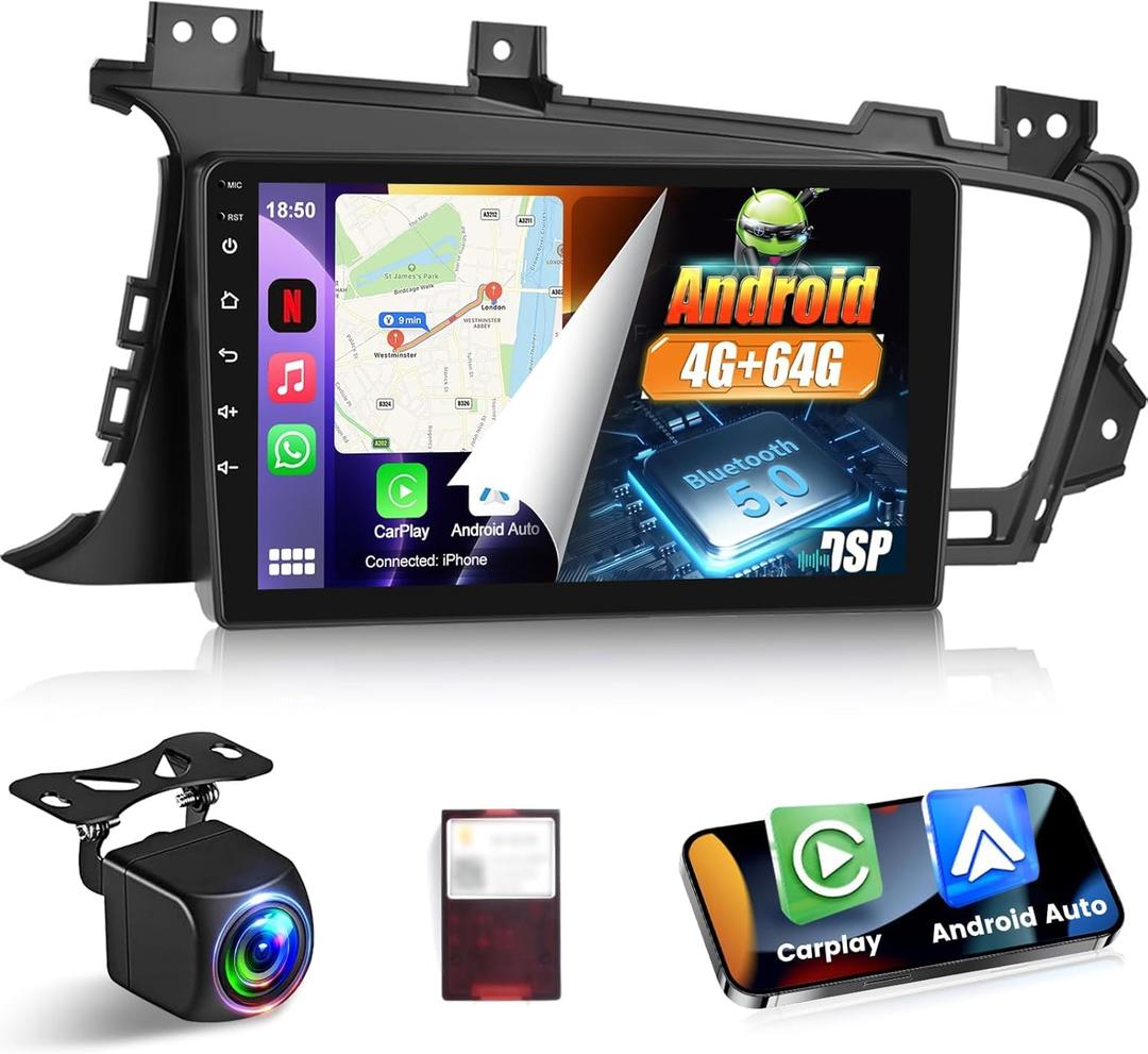 Upgrade Radio for Kia Optima K5 2010-2013: [4+64G] Android 15 9 inch IPS Touchscreen Mazda Stereo - Custom Homepage, Wireless Carplay and Andorid Auto, DSP/EQ, 5G/WiFi, GPS, SWC + Rear View Camera