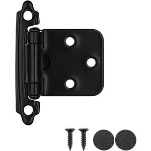 JQK 1/2 Inch Overlay Cabinet Door Hinges Black, 10 Pack 5 Pairs Flush Face Mount Cupboard Self-Closing Kitchen Cabinet Hinges with Door Bumper, CH200-BK-P10
