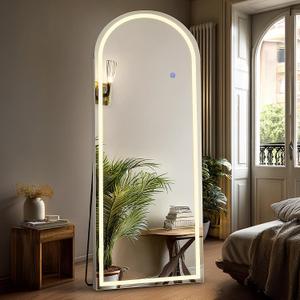 DUMOS Arched Full Length Mirror with Light - 20"×63" LED Floor Standing Mirror with 3 Color Lights & Wall Mounted for Bedroom, Dressing Room, Living Room, Bathroom