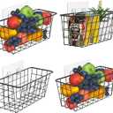 Deertaip Adhesive Basket Wall Wire Basket Over the Cabinet Door Organizer No Drilling Mounted 4 Pack, Black