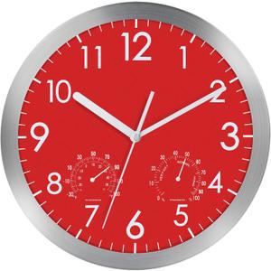 WOOPHEN 12 Silent Wall Clock, Battery Operated Non Ticking Glass Cover Silver Aluminum Frame Wall Clocks for Office, Home, Bathroom, Kitchen, Bedroom, School, Living Room(Red)