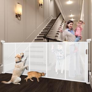 Retractable Baby Gates Dog Gate for Stairs, 100" Wide Retractable Gate Mesh Pet Gate, 41" Extra Tall Child Safety Gate with Fiberglass Rods for Stairways, Doorways, Hallways, Indoor/Outdoor