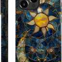 Generic Case Compatible with iPhone 15 Pro - Glossy Hybrid Durable Shockproof Phone Cover,Cases for Woman Girl - Moon Stars Celestial Glass