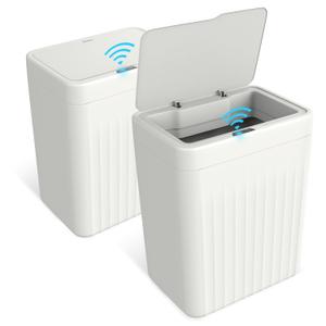 Naisu 4 Gal Bathroom Trash Can with Lid,Automatic Garbage Can with Touchless and Sealed Design,Slim Motion Sensor Waterproof Plastic Trash Bin Suitable for Bedrooms,Bathrooms,Kitchens2 Pack, White